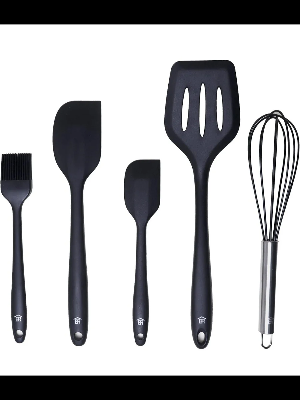 5-Piece Black Silicone Kitchen Utensil Set with Whisk - Ben Reese